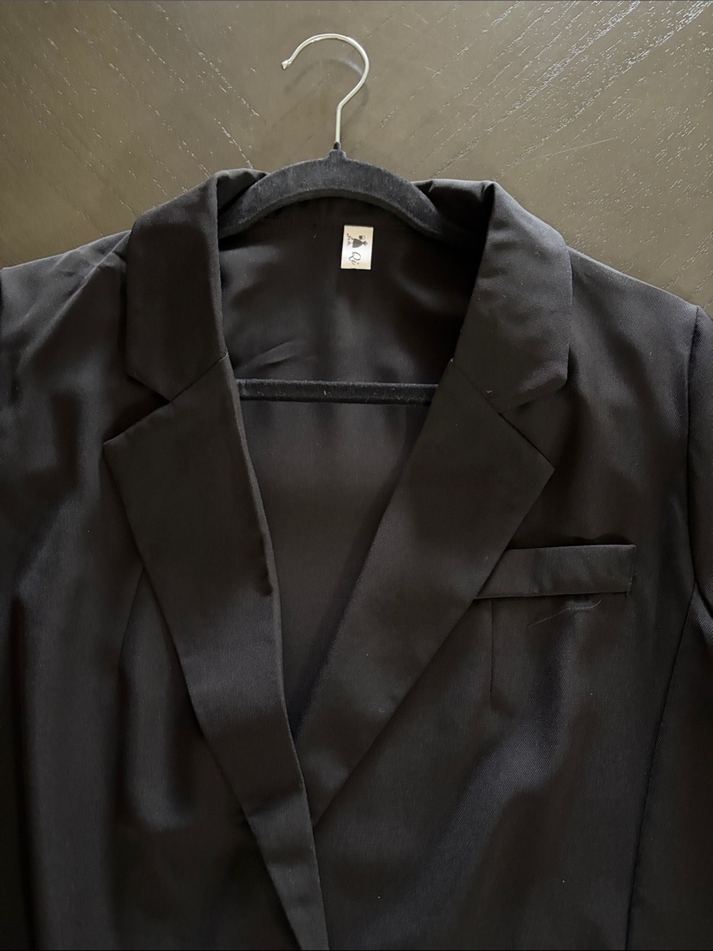 Black Double-Breasted Blazer with Plaid Cuff Trim - Picture 2 of 16